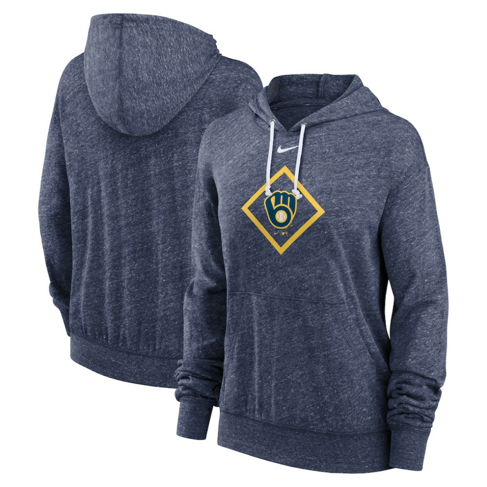 Milwaukee Brewers Nike Women's Diamond Icon Gym Vintage Lightweight Hooded Top - Navy - Nike on Sale
