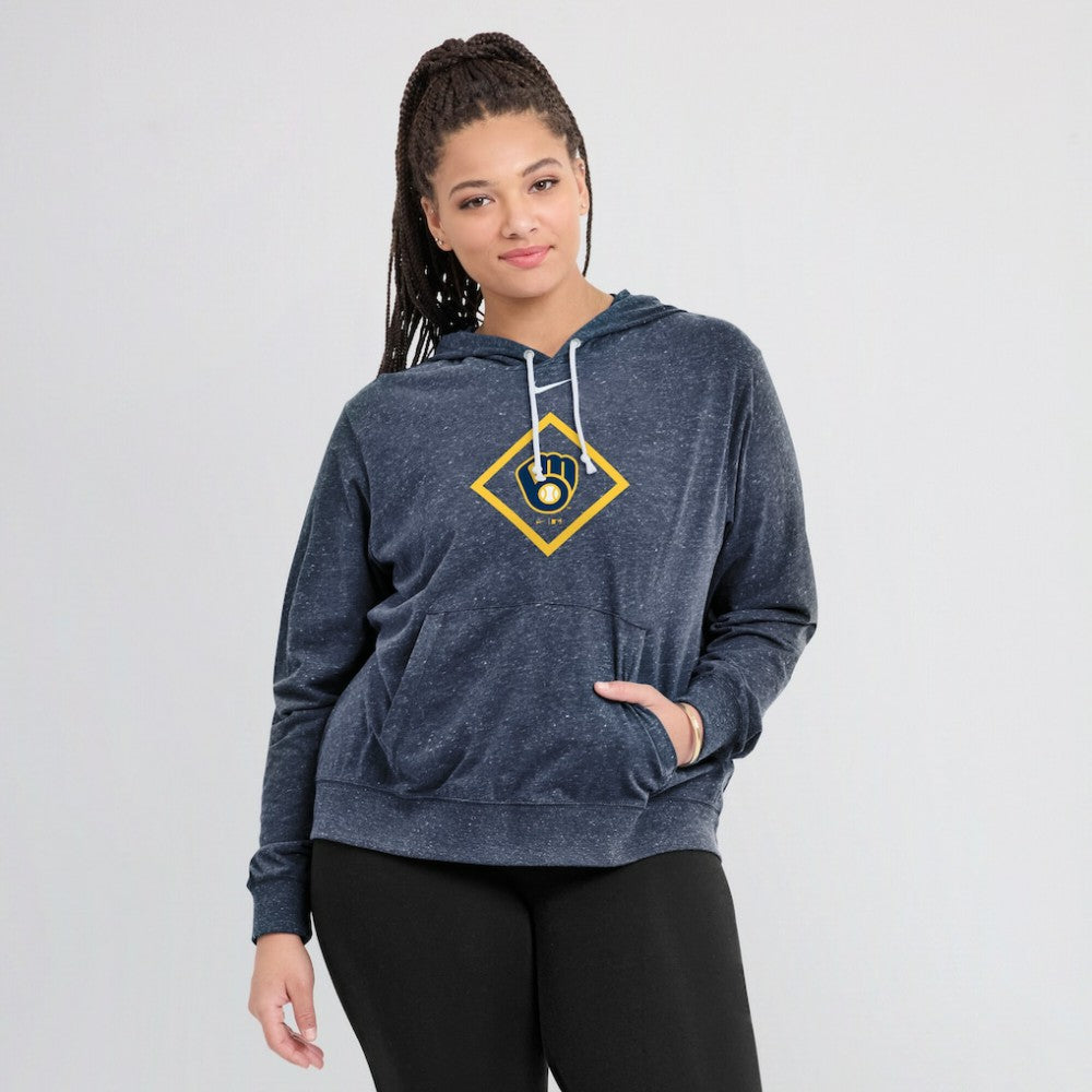 Milwaukee Brewers Nike Women's Diamond Icon Gym Vintage Lightweight Hooded Top - Navy - Nike on Sale