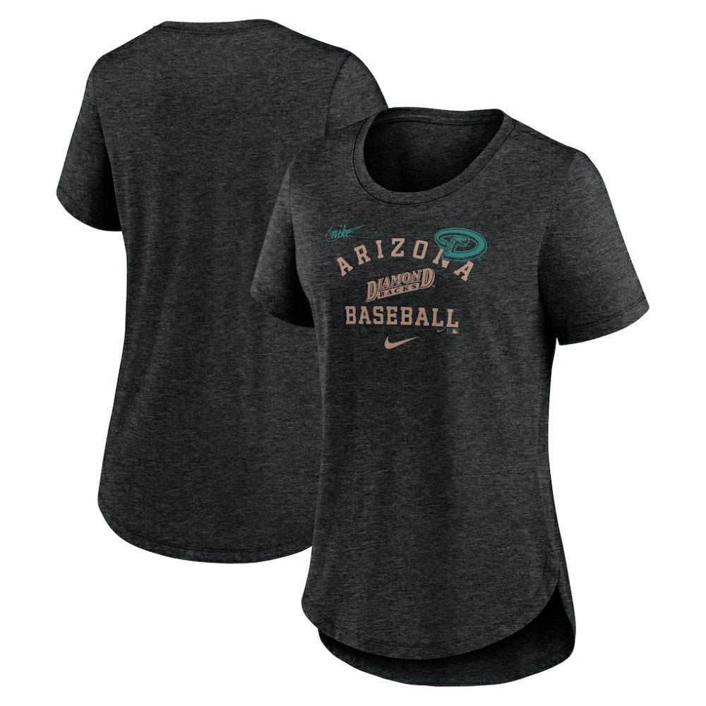 Arizona Diamondbacks Nike Women's Rewind Arch Mix Tri-Blend T-Shirt - Heather Black - Nike Lifestyle