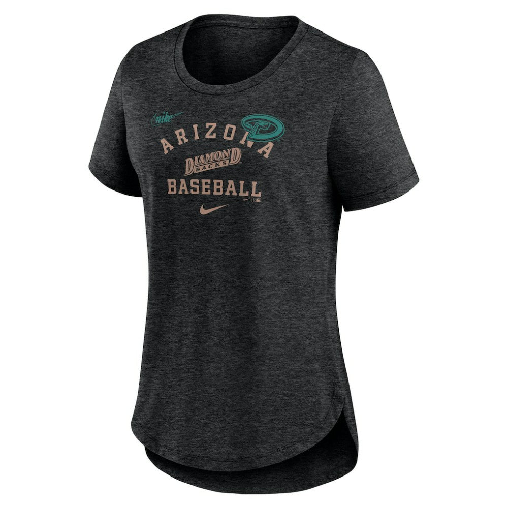 Arizona Diamondbacks Nike Women's Rewind Arch Mix Tri-Blend T-Shirt - Heather Black - Nike Lifestyle