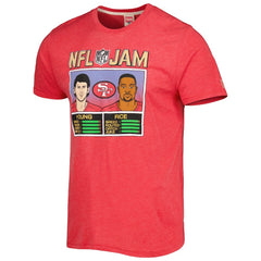 Jerry Rice & Steve Young San Francisco 49ers Homage Unisex NFL Jam Retired Tri-Blend T-Shirt Scarlet