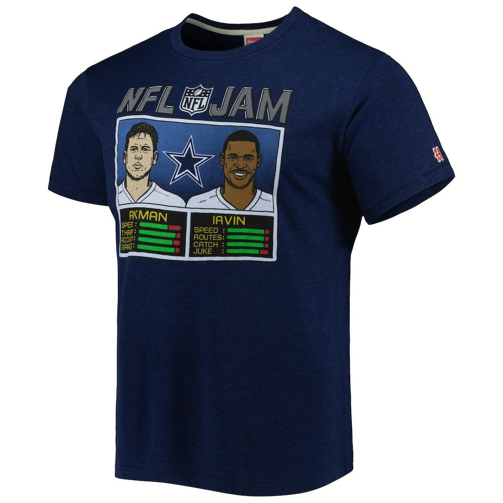 Troy Aikman & Michael Irvin Dallas Cowboys Homage Unisex NFL Jam Retired Tri-Blend T-Shirt Heather Navy