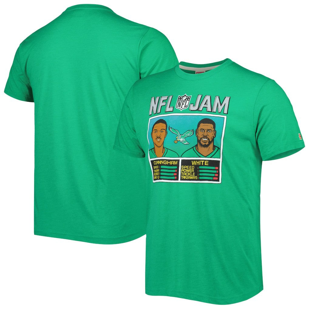Randall Cunningham & Reggie White Philadelphia Eagles Homage Unisex NFL Jam Retired Tri-Blend T-Shirt Heather Kelly Green
