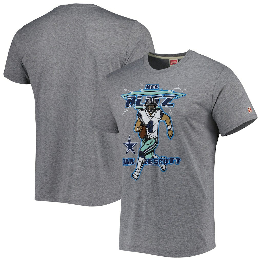 Dak Prescott Dallas Cowboys Homage Unisex NFL Blitz Player Tri-Blend T-Shirt Heathered Heather Gray