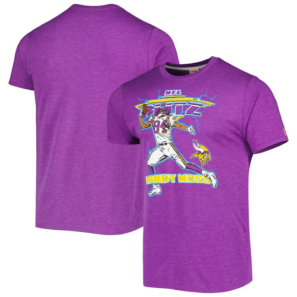 Randy Moss Minnesota Vikings Homage Unisex NFL Blitz Retired Player Tri-Blend T-Shirt Heathered Purple