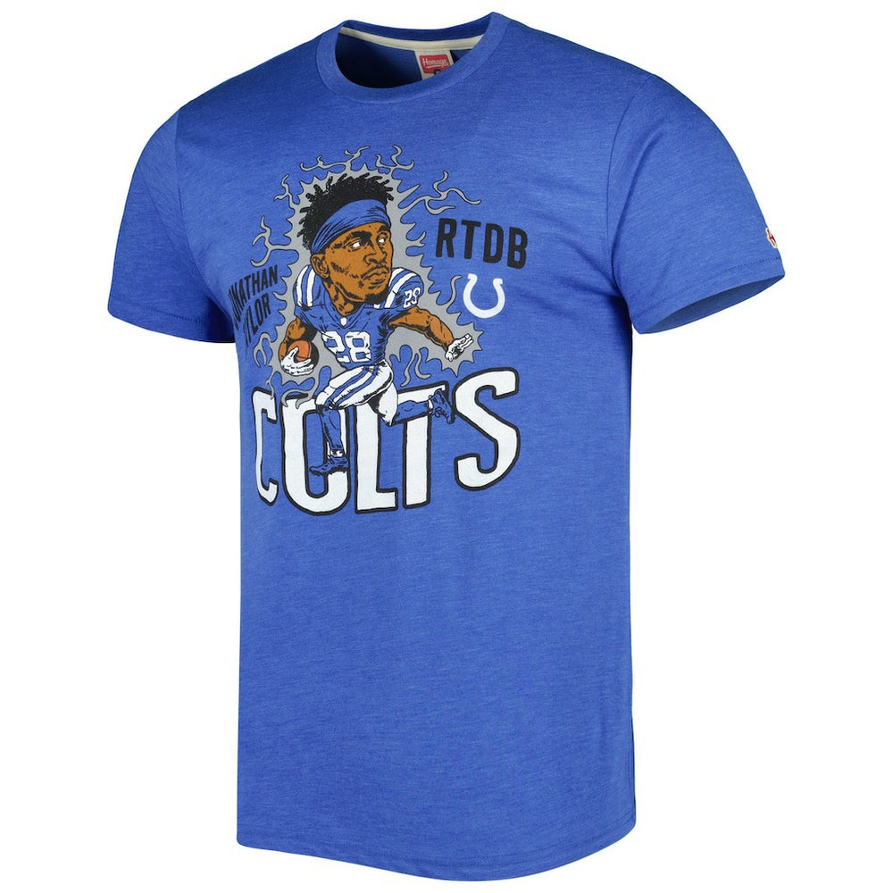 Jonathan Taylor Indianapolis Colts Homage Unisex Caricature Player Tri-Blend T-Shirt Heather Royal