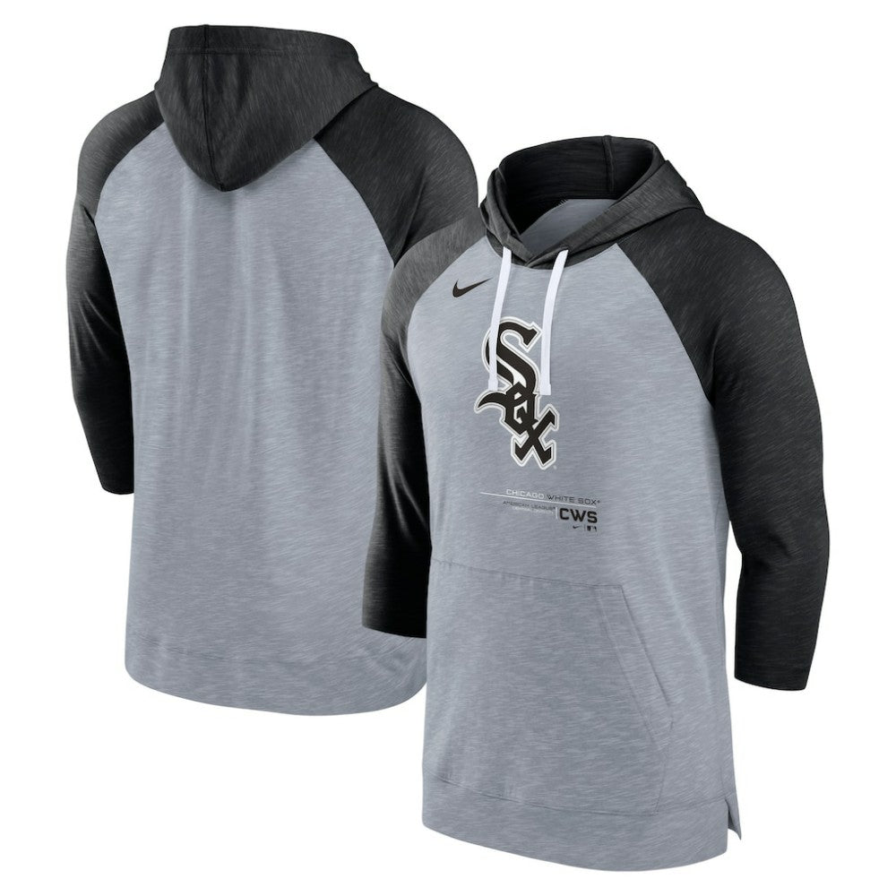Chicago White Sox Nike Baseball Raglan 3/4-Sleeve Pullover Hoodie - Heather Gray/Heather Black - Nike Discount