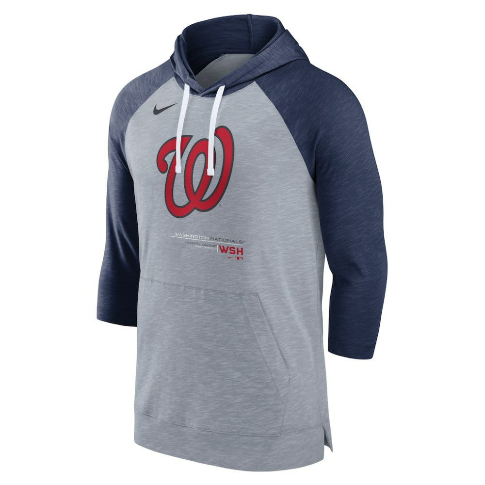Washington Nationals Nike Baseball Raglan 3/4-Sleeve Pullover Hoodie - Heather Gray/Heather Navy - Nike Lifestyle