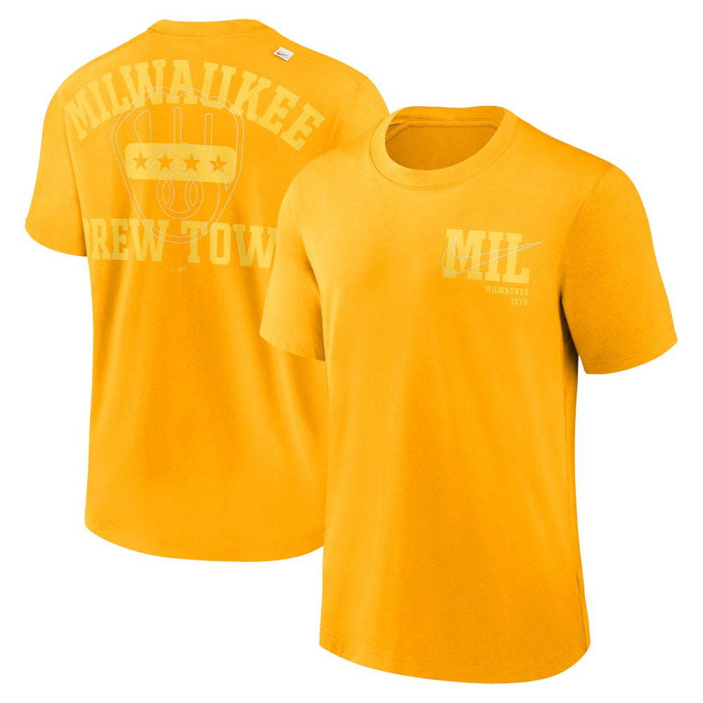 Milwaukee Brewers Nike Statement Game Over T-Shirt - Gold - Nike Sale