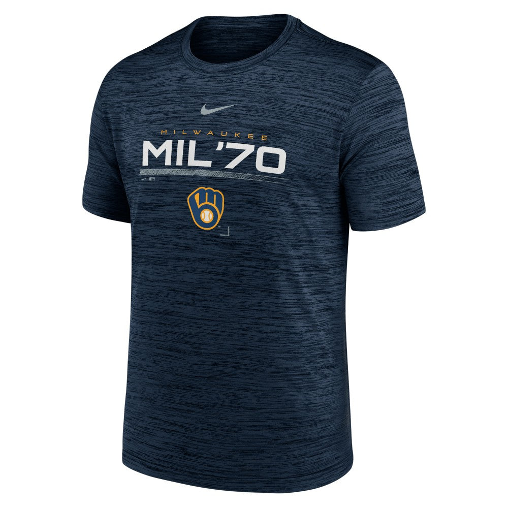 Milwaukee Brewers Nike Wordmark Velocity Performance T-Shirt - Navy - Nike on Sale