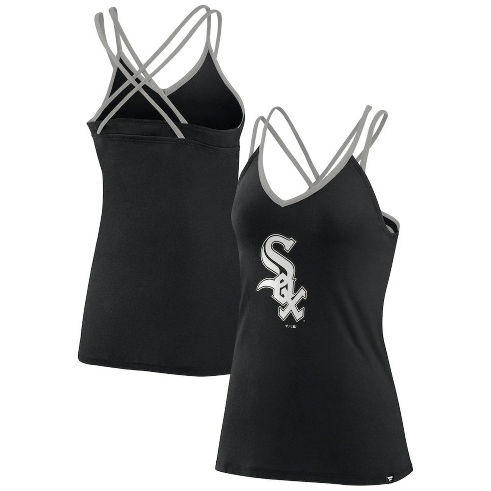 Chicago White Sox Fanatics Women's Barrel It Up Cross Back V-Neck Tank Top - Black - Fanatics Discount