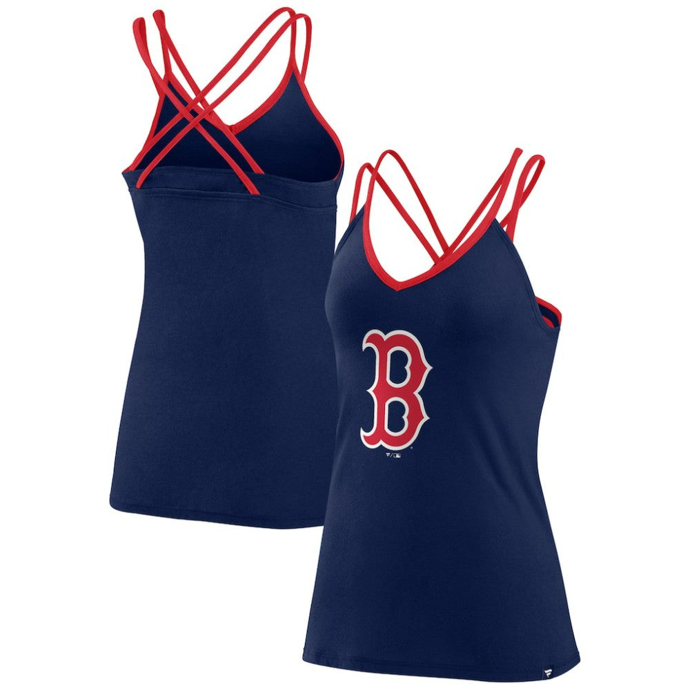 Boston Red Sox Fanatics Women's Barrel It Up Cross Back V-Neck Tank Top - Navy - Fanatics Lifestyle