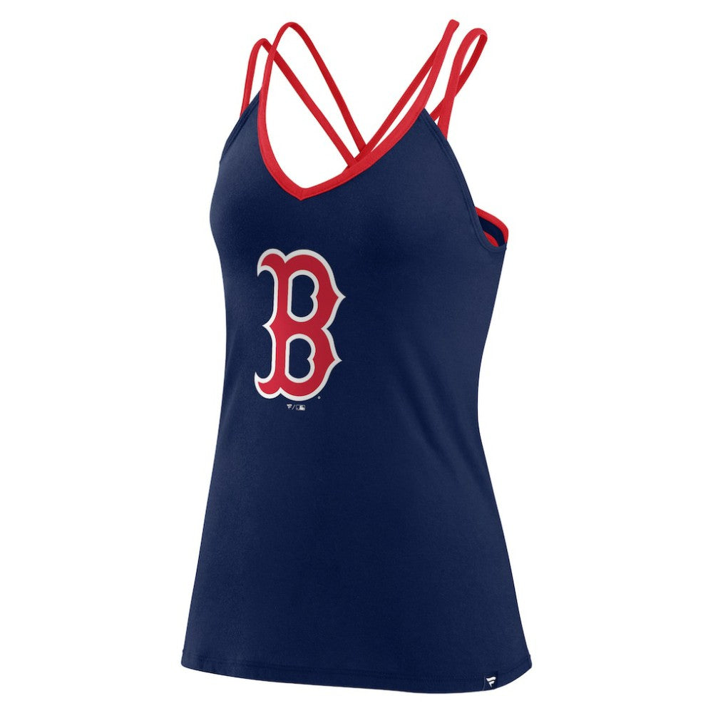 Boston Red Sox Fanatics Women's Barrel It Up Cross Back V-Neck Tank Top - Navy - Fanatics Lifestyle