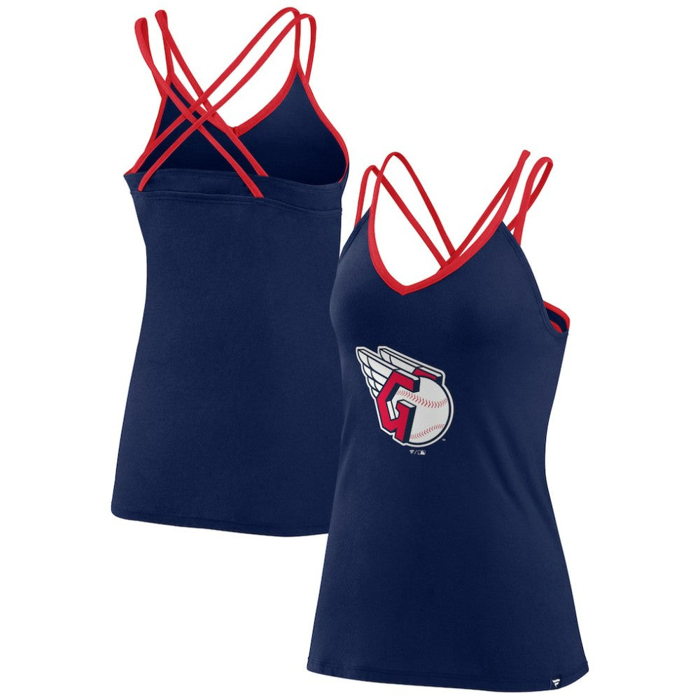 Cleveland Guardians Fanatics Women's Barrel It Up Cross Back V-Neck Tank Top - Navy - Fanatics on Sale