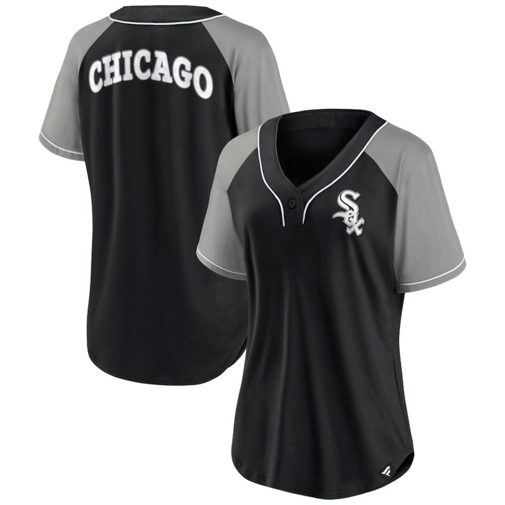 Chicago White Sox Fanatics Women's Ultimate Style Raglan V-Neck T-Shirt - Black - Fanatics Sale