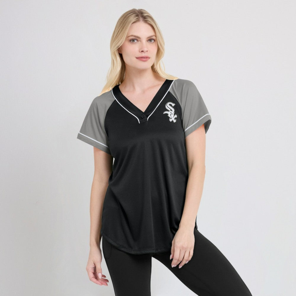 Chicago White Sox Fanatics Women's Ultimate Style Raglan V-Neck T-Shirt - Black - Fanatics Sale