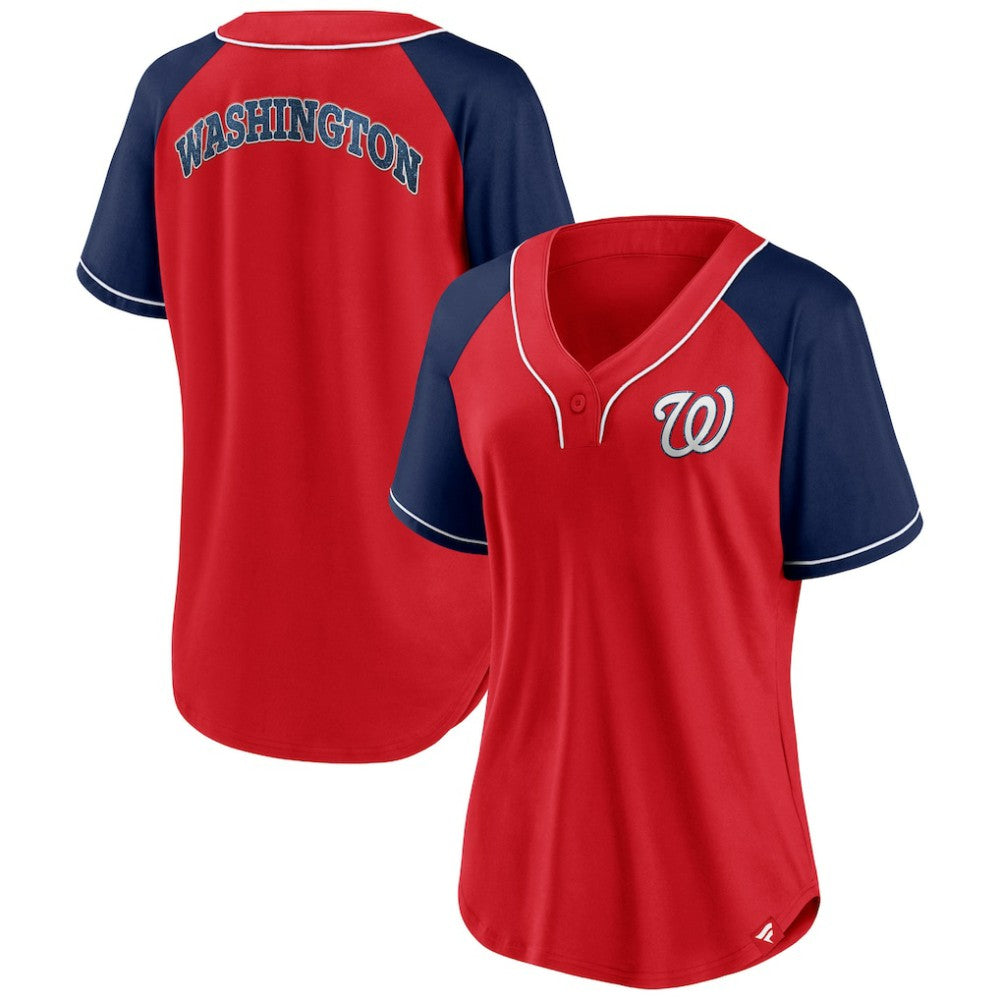 Washington Nationals Fanatics Women's Ultimate Style Raglan V-Neck T-Shirt - Red - Fanatics Discount