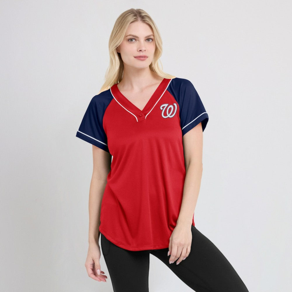 Washington Nationals Fanatics Women's Ultimate Style Raglan V-Neck T-Shirt - Red - Fanatics Discount