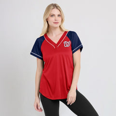 Washington Nationals Fanatics Women's Ultimate Style Raglan V-Neck T-Shirt - Red - Fanatics Discount