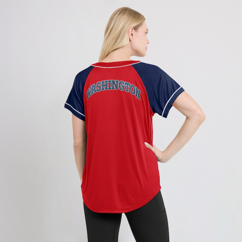 Washington Nationals Fanatics Women's Ultimate Style Raglan V-Neck T-Shirt - Red - Fanatics Discount