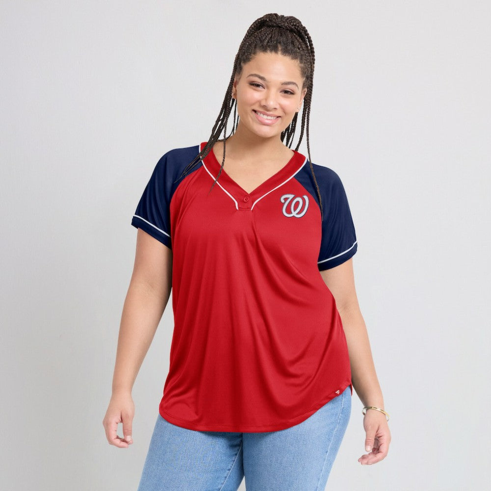 Washington Nationals Fanatics Women's Ultimate Style Raglan V-Neck T-Shirt - Red - Fanatics Discount