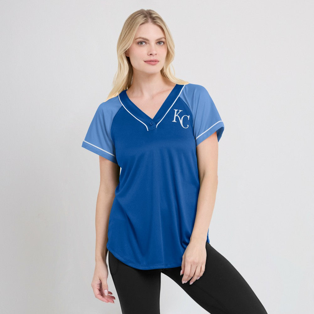 Kansas City Royals Fanatics Women's Ultimate Style Raglan V-Neck T-Shirt - Royal - Fanatics Discount
