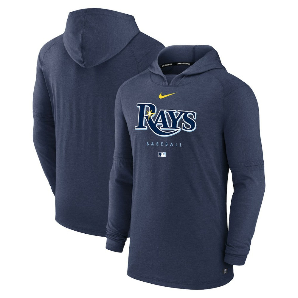 Tampa Bay Rays Nike Authentic Collection Lightweight Dri-FIT Hooded Pullover - Heather Navy - Nike on Sale