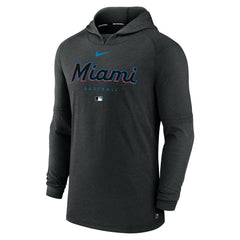Miami Marlins Nike Authentic Collection Lightweight Dri-FIT Hooded Pullover - Heather Black - Nike Lifestyle