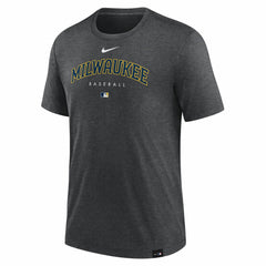 Milwaukee Brewers Nike Authentic Collection Early Work Tri-Blend Performance T-Shirt - Heather Charcoal - Nike Sale