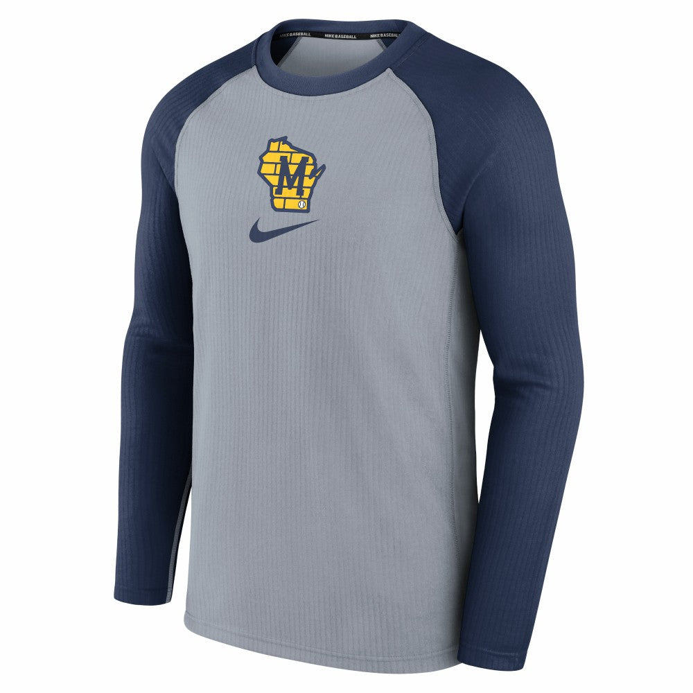 Milwaukee Brewers Nike Authentic Collection Game Raglan Performance Long Sleeve T-Shirt - Gray - Nike on Sale