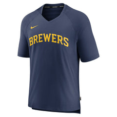 Milwaukee Brewers Nike Authentic Collection Pregame Raglan Performance V-Neck T-Shirt - Navy - Nike Online