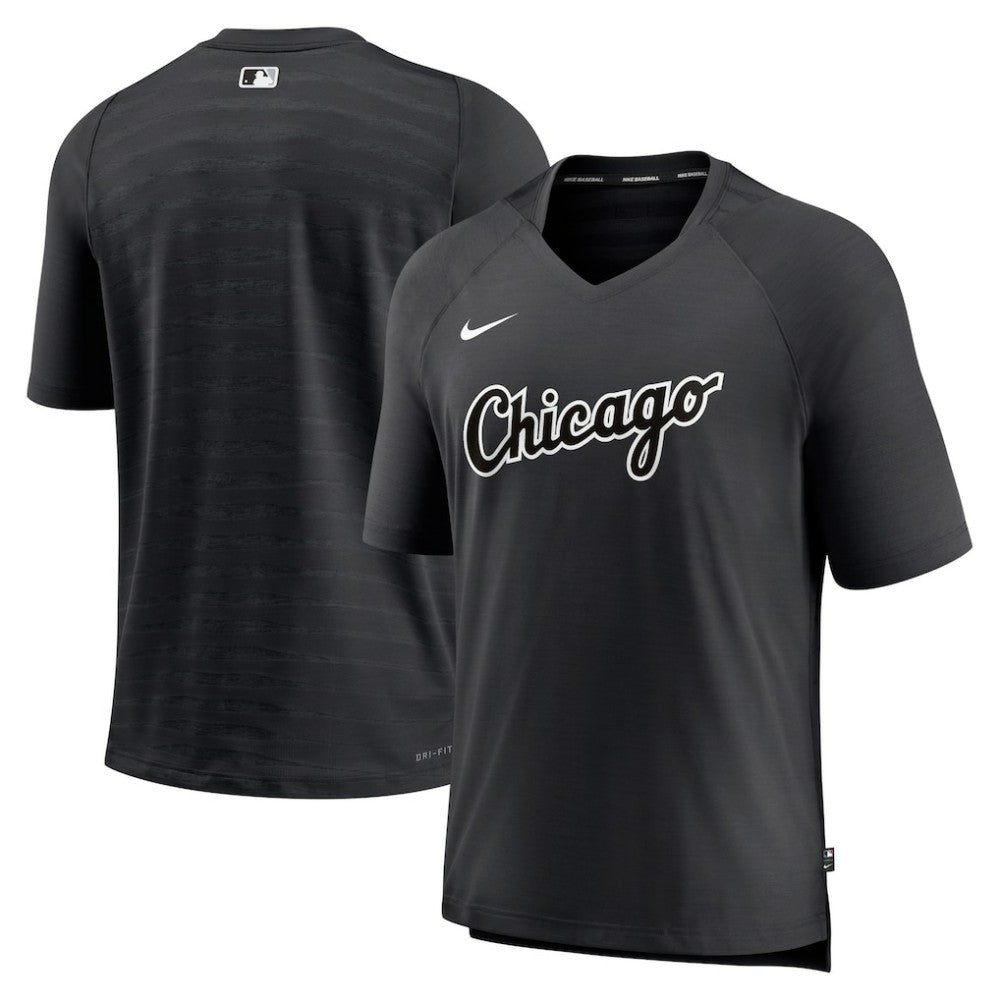 Chicago White Sox Nike Authentic Collection Pregame Raglan Performance V-Neck T-Shirt - Black - Nike Lifestyle