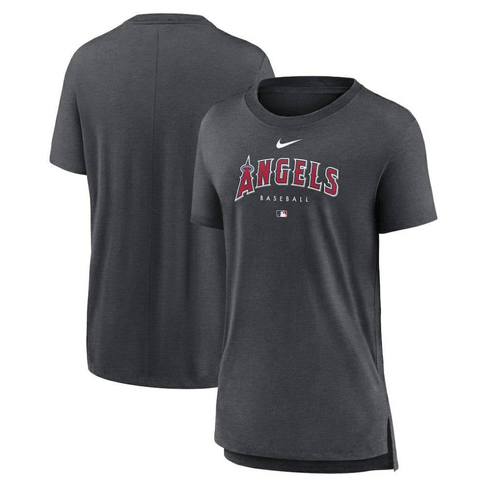 Los Angeles Angels Nike Women's Authentic Collection Early Work Tri-Blend T-Shirt - Heather Charcoal - Nike Lifestyle