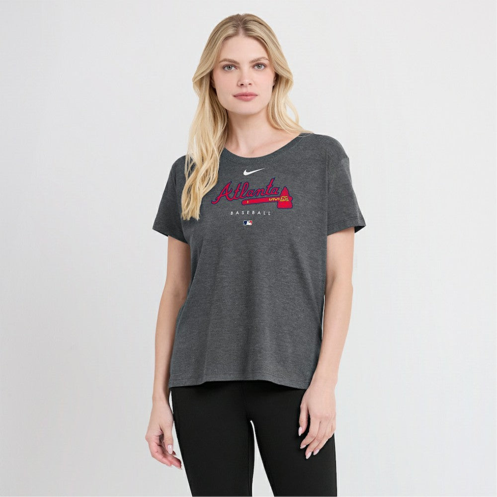 Atlanta Braves Nike Women's Authentic Collection Early Work Tri-Blend T-Shirt - Heather Charcoal - Nike on Sale