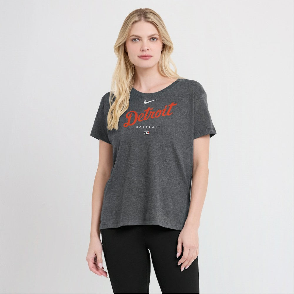 Detroit Tigers Nike Women's Authentic Collection Early Work Tri-Blend T-Shirt - Heather Charcoal - Nike Sale