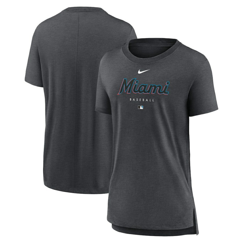 Miami Marlins Nike Women's Authentic Collection Early Work Tri-Blend T-Shirt - Heather Charcoal - Nike Sale