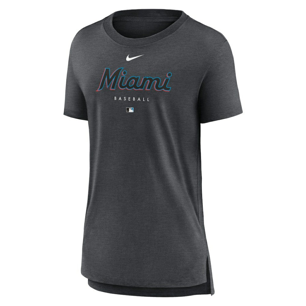 Miami Marlins Nike Women's Authentic Collection Early Work Tri-Blend T-Shirt - Heather Charcoal - Nike Sale