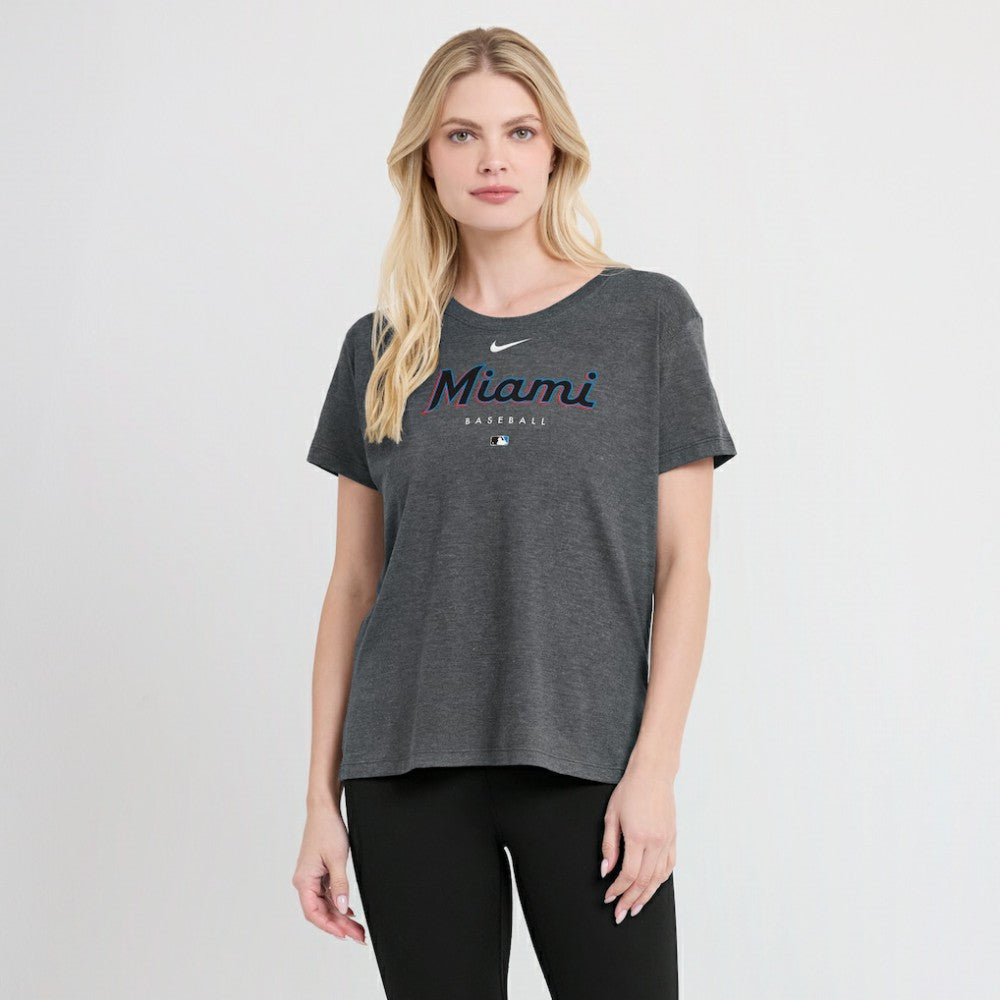 Miami Marlins Nike Women's Authentic Collection Early Work Tri-Blend T-Shirt - Heather Charcoal - Nike Sale