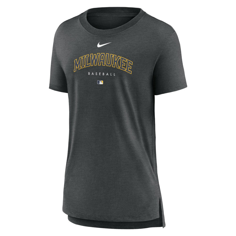 Milwaukee Brewers Nike Women's Authentic Collection Early Work Tri-Blend T-Shirt - Heather Charcoal - Nike Lifestyle