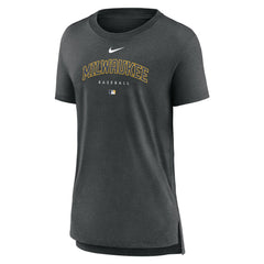 Milwaukee Brewers Nike Women's Authentic Collection Early Work Tri-Blend T-Shirt - Heather Charcoal - Nike Lifestyle