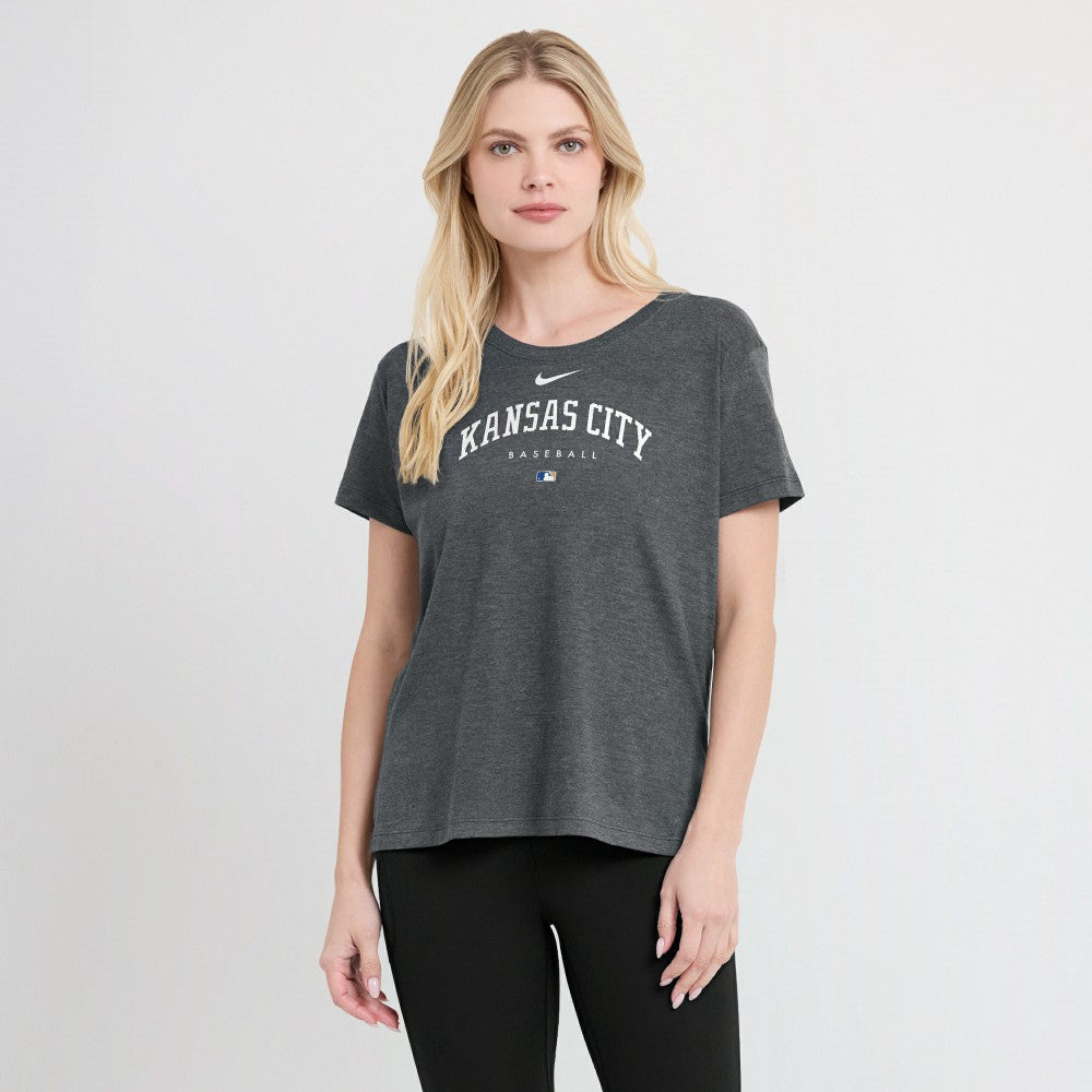 Kansas City Royals Nike Women's Authentic Collection Early Work Tri-Blend T-Shirt - Heather Charcoal - Nike Sale