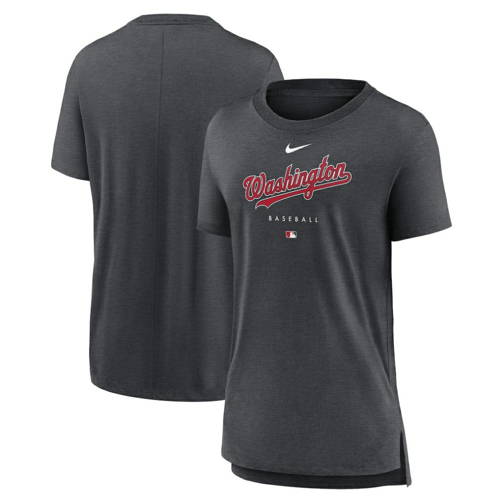 Washington Nationals Nike Women's Authentic Collection Early Work Tri-Blend T-Shirt - Heather Charcoal - Nike Lifestyle