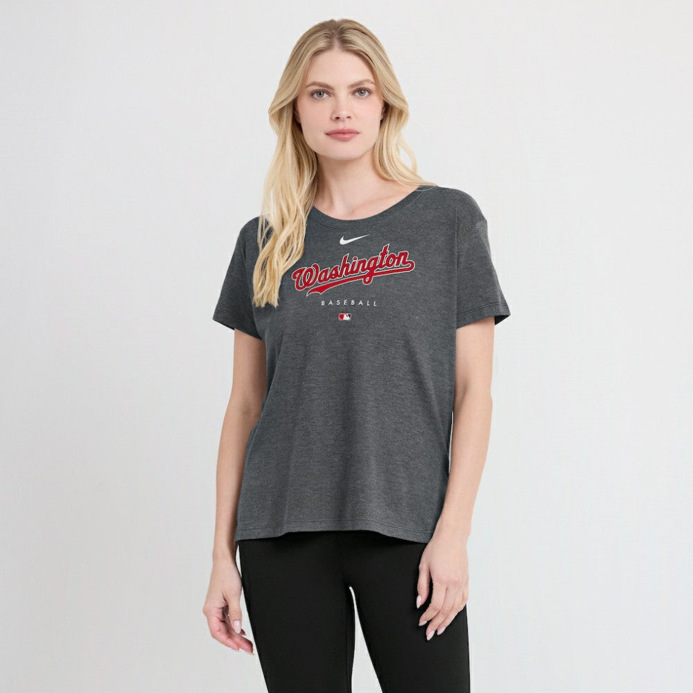 Washington Nationals Nike Women's Authentic Collection Early Work Tri-Blend T-Shirt - Heather Charcoal - Nike Lifestyle