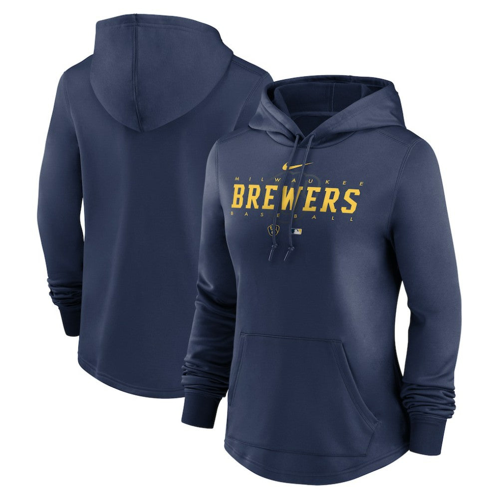 Milwaukee Brewers Nike Women's Authentic Collection Pregame Performance Pullover Hoodie - Navy - Nike Lifestyle