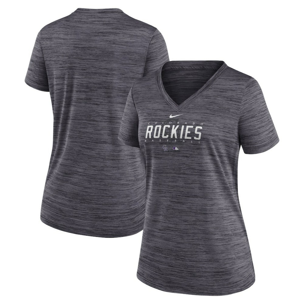 Colorado Rockies Nike Women's Authentic Collection Velocity Practice Performance V-Neck T-Shirt - Black - Nike Discount