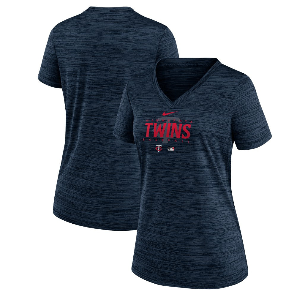 Minnesota Twins Nike Women's Authentic Collection Velocity Practice Performance V-Neck T-Shirt - Navy - Nike Lifestyle