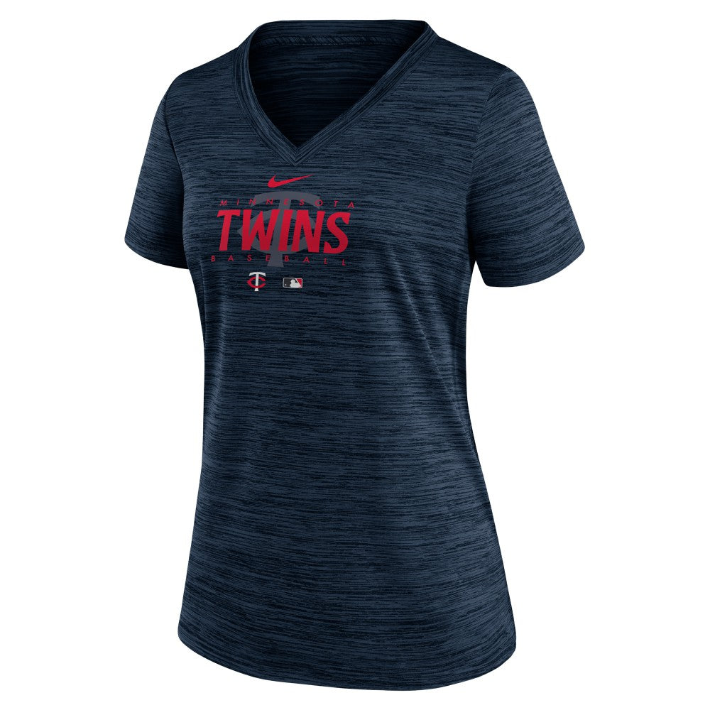 Minnesota Twins Nike Women's Authentic Collection Velocity Practice Performance V-Neck T-Shirt - Navy - Nike Lifestyle
