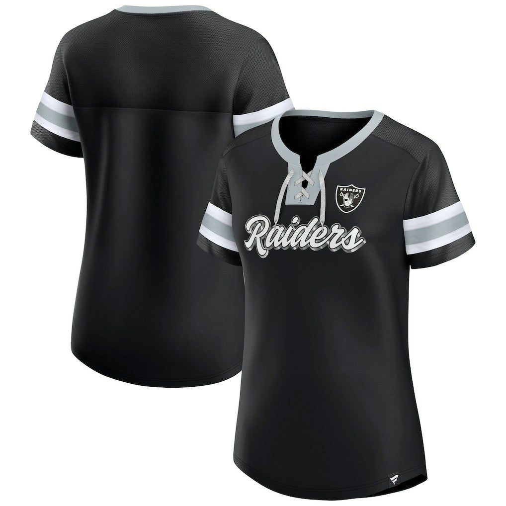Fanatics Las Vegas Raiders Women's Plus Size Original State Lace-Up T-Shirt Black
