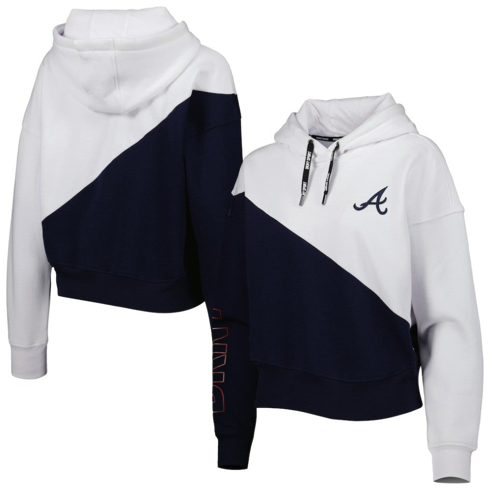 Atlanta Braves DKNY Sport Women's Bobbi Colorblock Pullover Hoodie - Navy/White - MLB Lifestyle