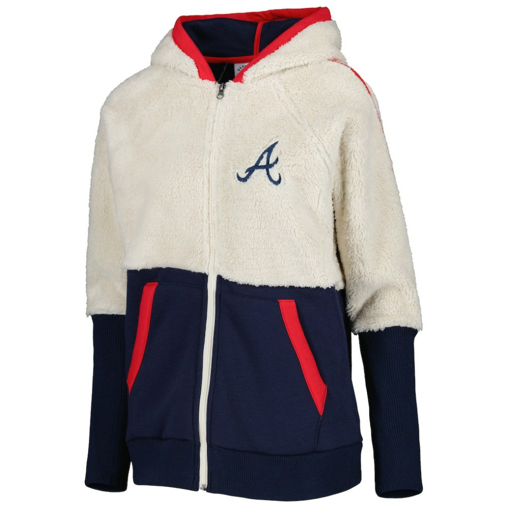 Atlanta Braves G-III 4Her by Carl Banks Women's Shuffle It Raglan Full-Zip Hoodie - Oatmeal/Navy - MLB Online